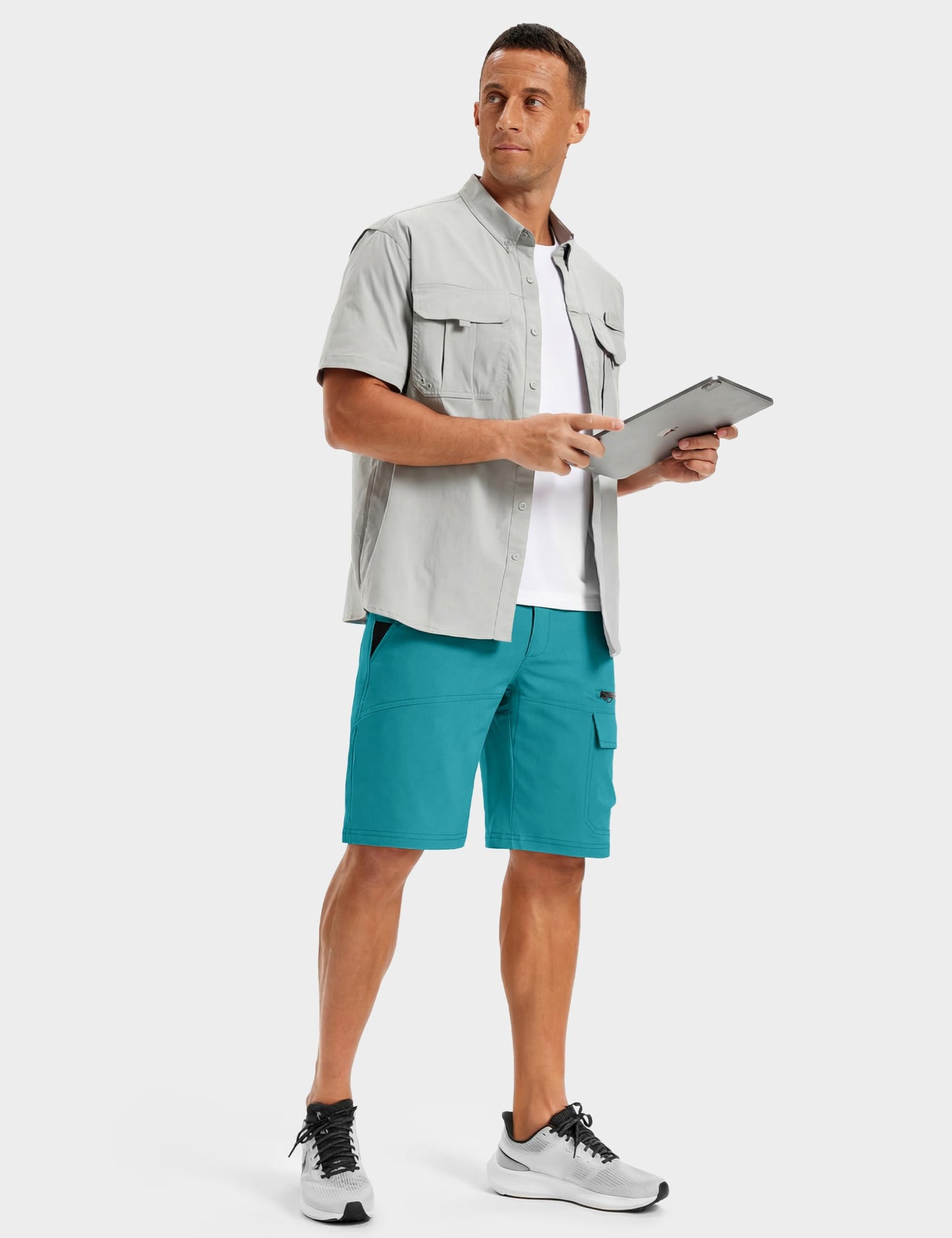 TACVASEN Men's Summer Hiking Cargo Shorts Lightweight Quick Dry Casual Golf Dress Tactical Shorts with Pockets Fishing Work Lake Blue 32