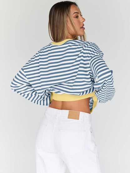 Trendy Queen Oversized Sweatshirt for Women 2025 Fall Crewneck Striped Long Sleeve Shirts Hoodies Cute Top Y2K Outfits