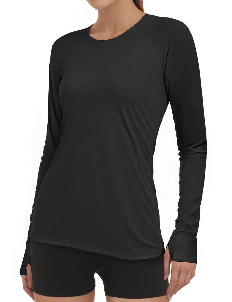 Rash Guard for Women UPF50+ Sun Shirt, Long Sleeve UV Protection Shirts Women Quick Dry Workout Shirts Hiking Swimming Tops (Large, Black)