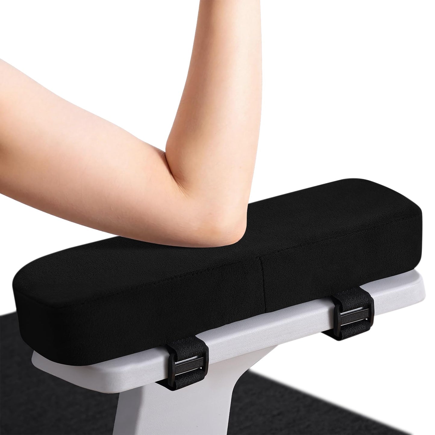 Smiry Ergonomic Office Chair Armrest Pads, Memory Foam Arm Rest Covers, Non-Slip Armrest Cushion with Adjustable Buckles and Straps, Elbow Relief for Desk, Gaming & Wheelchair (Black, Set of 2)