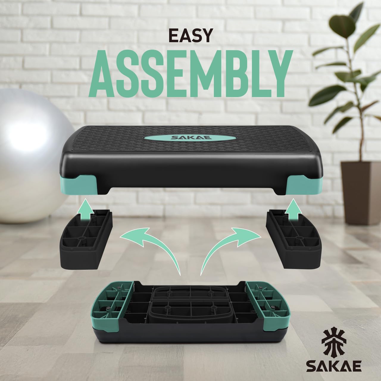 Green Black Exercise Step Platform Set with Kettlebell & Measuring Tape, Adjustable Height 2 Level Risers Workout Step Trainer, Aerobic Steppers for Home Gym Exercise Fitness Workout