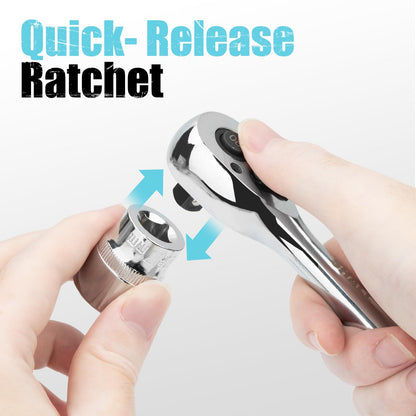 SHALL 90-Tooth 1/2-Inch Drive Ratchet Wrench, Quick-Release & Reversible, Full Polished Ratchet Wrench Made of Chrome Alloy, Gifts for Men Women Dad Mom