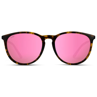 WearMe Pro Women's Round Sunglasses with Polarized UV Protection, Trendy Retro Designer Style (Tortoise Frame/Mirror Pink Lens)