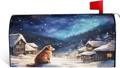 DADABULIU Mailbox Covers Winter Dog Christmas Snow Winter Dog Christmas Snow Magnetic Letter Post Box Cover Standard Size 25.5 x 21 Inch Garden Yard Home Decorative