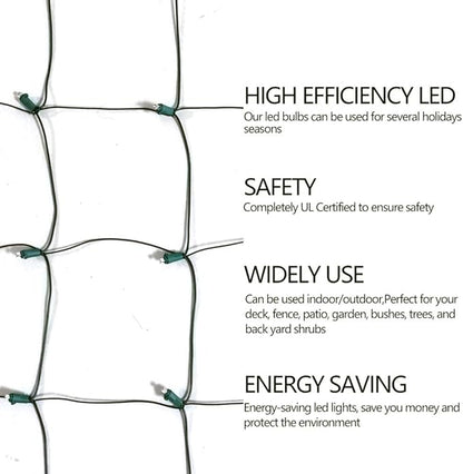 HISHINY Christmas Net Lights Outdoor, 5ftx5ft 100LED Green Wire, Connectable Bush Mesh Net Lights String for Christmas,St Patricks Party,Shrub,Yard,Tree (Green)