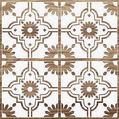Zonon 4 Pieces Reusable Tile Stencil Floor 12 x 12 Inches Wall Templates Tile Pattern Stencil Drawing Templates for DIY Scrapbooks Wall Floor Fabric Decors(Trendy Style)