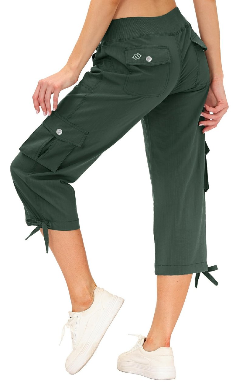 Womens Hiking Cargo Shorts Dry Fit Stretch Athletic Shorts with Pockets Army Green