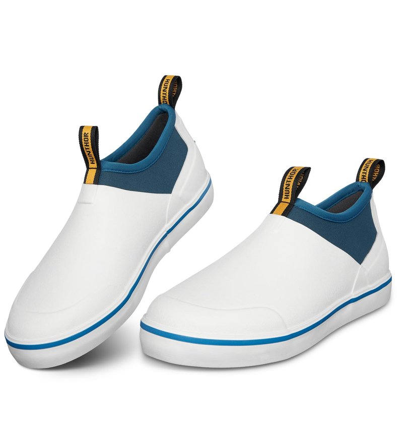 Hunthor Deck Shoes Waterproof Rubber Boots with Non-Slip Rain Shoes for Fishing, Boating, Gardening, Walking - for Men White Size 6