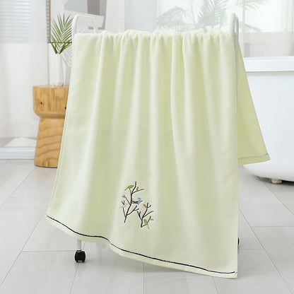 Pidada Bath Towel Embroidered Bird Tree Pattern 100% Cotton Soft Absorbent