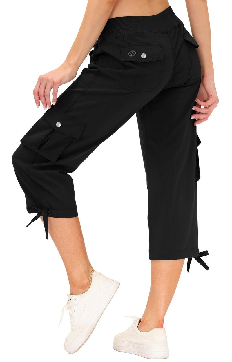 MoFiz Womens Capris with Pockets Loose Fit Casual Capri Pants Dressy Lightweight Ladies Baggy Cargo Pants for Hiking Black 4XL