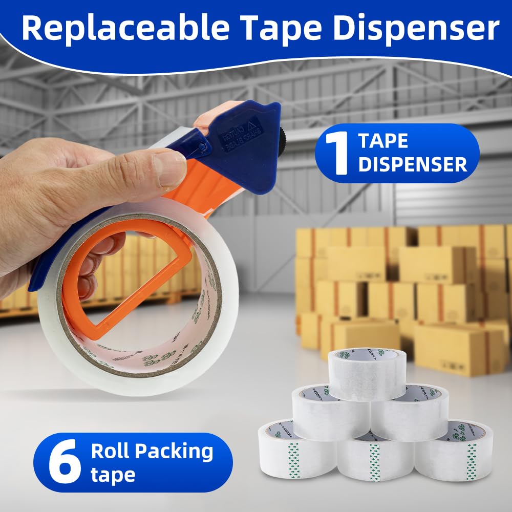 Clear Packing Tape with Dispenser – 6 Rolls,Heavy Duty Packaging Tape for Packing, Shipping & Moving, Effortless Sealing, 1.88" x 56 yd