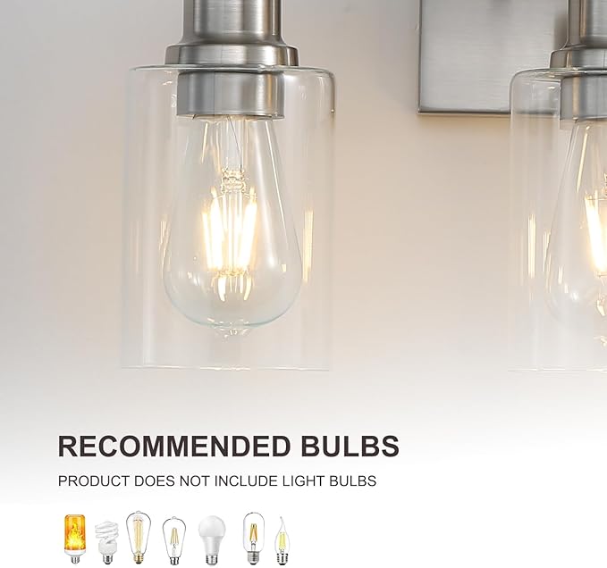 Brushed Nickel Wall Sconces,3-Lights Bathroom Vanity Light Fixtures with Clear Glass Shades, Farmhouse Modern Wall Lighting for Mirror,Bedroom,Living Room