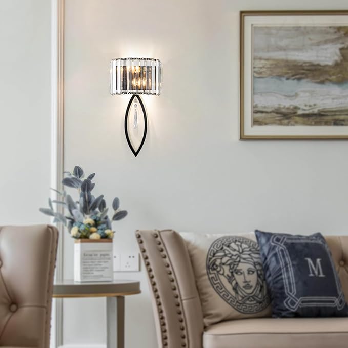 Crystal Wall Sconce Black Wall Sconce Wall Lighting Mid Century Wall Light Vanity Light Indoor Elegant Crystal Wall Lighting Fixtures for Bedroom Living Room Hallway