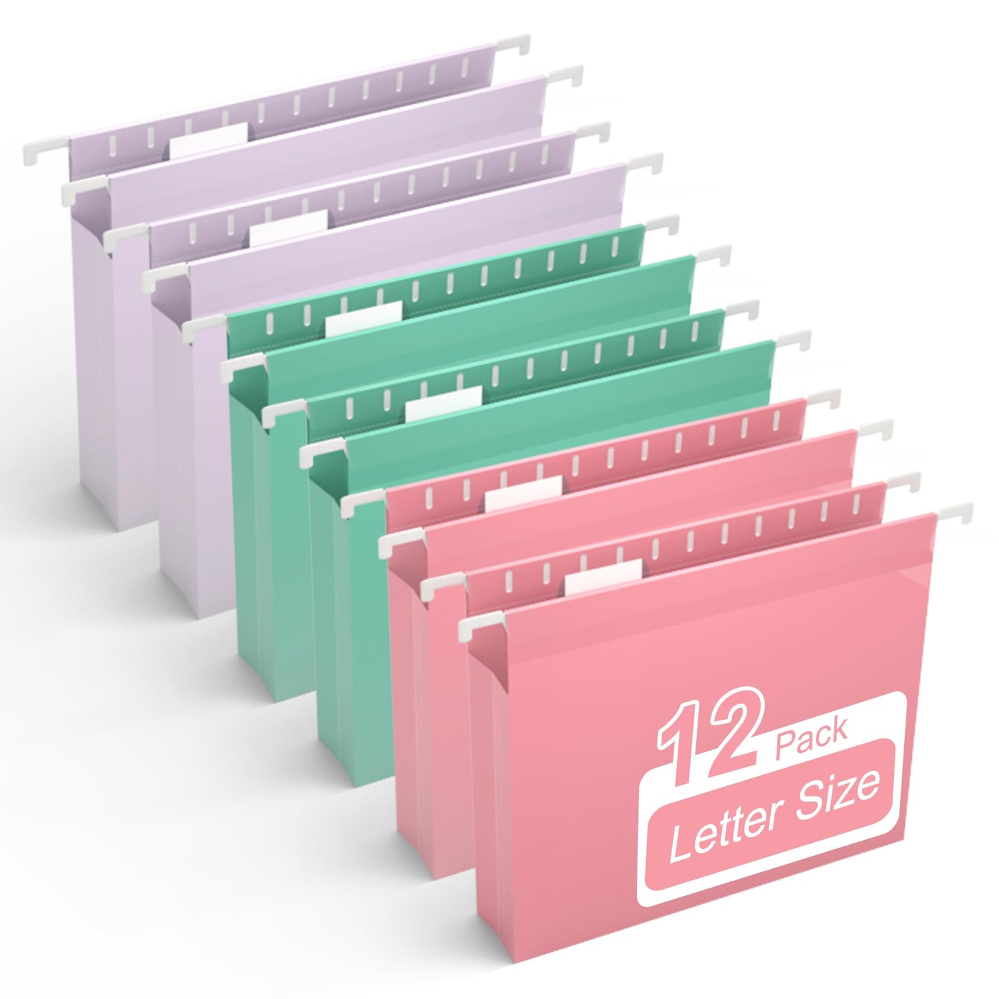 Y YOMA Extra Capacity Plastic Hanging File Folders Letter Size, 12 Pack, 2" Expansion Heavy Duty Hanging Folders with Tabs for Filing Cabinet, Home and Office, Pastel Color