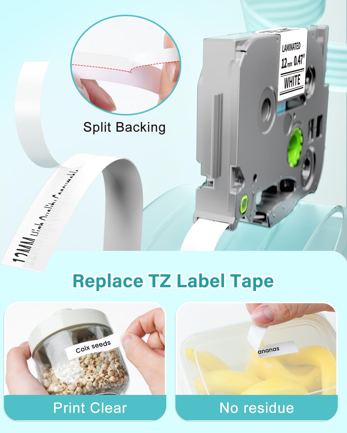 Label Maker Tape Compatible with Brother P-Touch Label Tape TZe-231 12mm 0.47 Laminated White TZ TZe TZe231 Black on White for PT-D220 D210 H110 D200 D400 1280 D610BT Refills 1/2" x 8m, 6-Pack