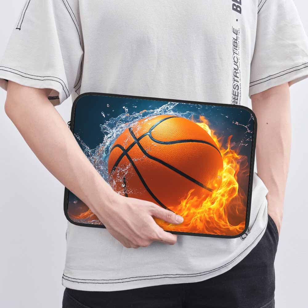 Nicokee Laptop Sleeve Bag 15.4 15.6 Inch,Basketball Ball in Fire and Water Ball Flame Protective Polyester Computer Cases Laptop Cover Briefcase Bag Tablet Travel Cover