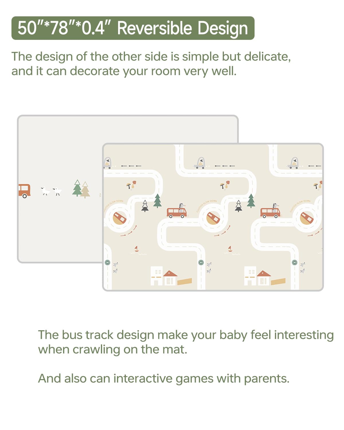 BG-BABYGO Baby Play Mat 50"*78" Foldable Baby Play Mat for Floor Reversible Waterproof Playmats for Babies Boy and Toddlers Infants Edge Reinforcement Crawling Mat for Indoor&Outdoor&Travel