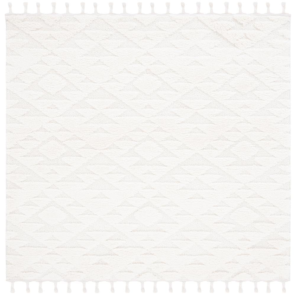 SAFAVIEH Moroccan Tassel Shag Collection Area Rug - 6'7" x 9'2", Ivory, Non-Shedding & Easy to Clean, Plush High-Low Texture, Ideal for Living Room, Bedroom, Dining Space (MTS688C)