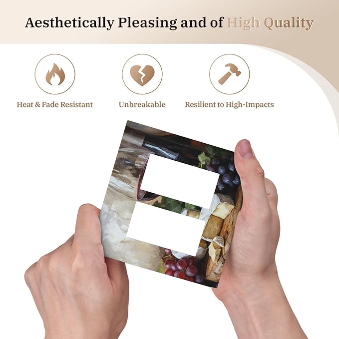 Decorative Art Light Switch Covers Wineglass & Artisanal Cheeses 2 Gang Dual Rocker Outlet Switch plate Faceplate GFCI for Home Decor