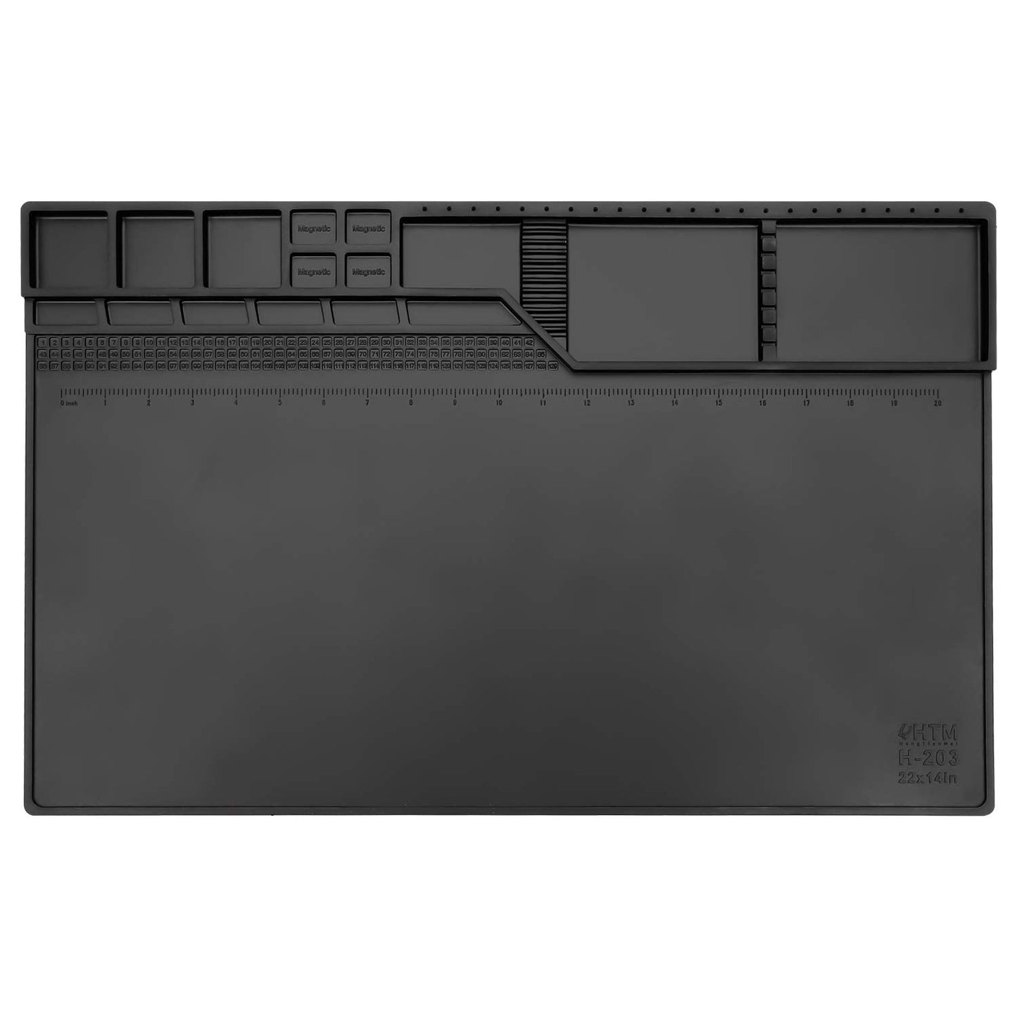 HengTianMei-203 Black Magnetic Repair Work Mat Heat Resistant Large Silicone Soldering Mat Expand Work Area for Soldering, Electronics, Computer Repair Etc 22" * 14"