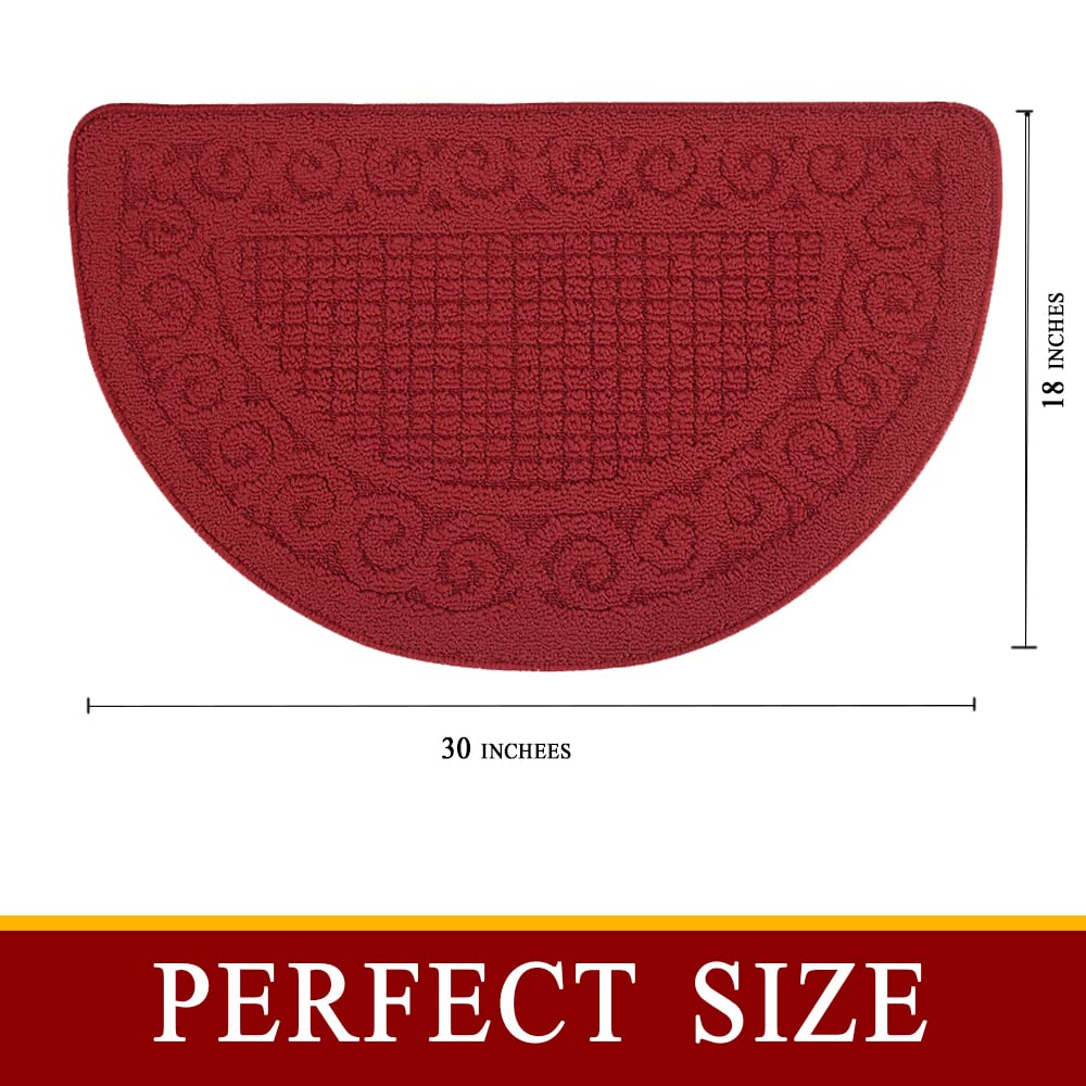 Kitchen Rugs Mats for Floor 2 Piece 18”X30”, Non Slip Washable Kitchen Mat, Absorbent Standing Throw Rug,Half Circle Carpet for Front of Sink,Laundry Room,Entryway, Red