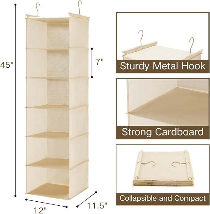 MAX Houser 6 Tier Shelf Hanging Closet Organizer, Cloth Hanging Shelf