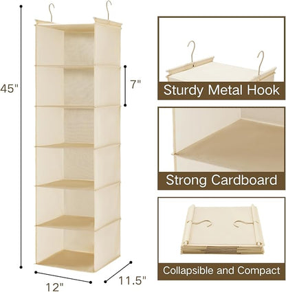 MAX Houser 6 Tier Shelf Hanging Closet Organizer, Closet Hanging Shelf