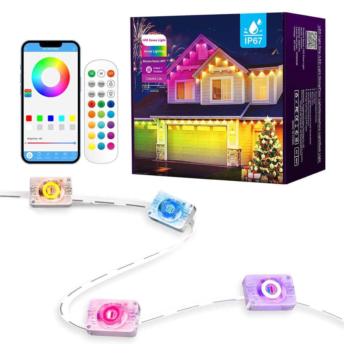 Permanent Outdoor Lights for House, 100ft 36 RGB LEDs Smart LED Eaves Light with Remote, 63 Scene Modes, IP67 Waterproof, Outdoor Christmas Light LED String Lights for Home Daily Holiday Party Decor
