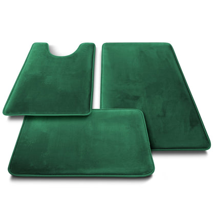Clara Clark 3 Piece Bathroom Rugs Bath Mat Set, Velvet Memory Foam Bath Mats for Bathroom - Non-Slip, PVC Backing Bath Rugs, Washable - Dries Quickly, Green