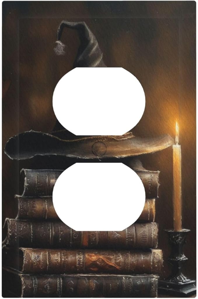 Decorative Art Light Switch Covers Wizard’s Hat & Spellbooks 1 Gang Single Duplex Outlet Wall Plate Switchplate Electrical Faceplate for Home Decor