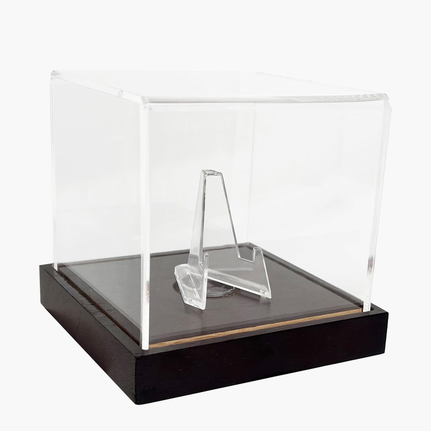 Softball Display Case Clear Soft Ball Holder for Display,UV Protected Cube with Wooden Base,Softball Display Case for 12 Inch Ball or 11 inch Ball Sports Ball Storage Collections (4×4×4.8 inches)