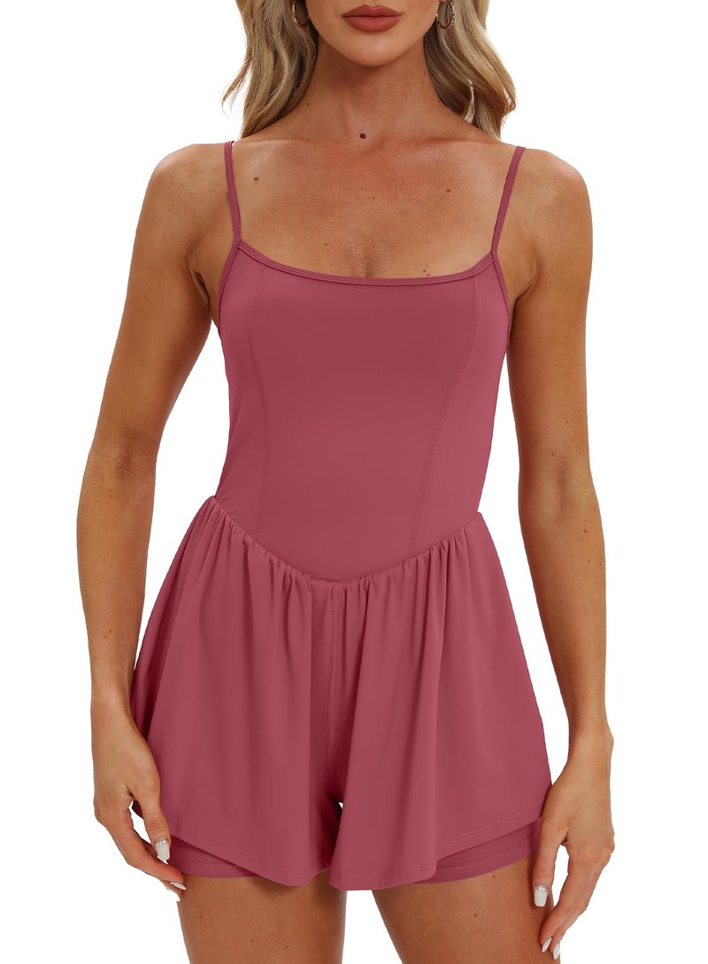 Beaully Womens Rompers Workout Sleeveless Shorts Jumpsuits Overalls with Pockets Summer Outfits Clothes 6110 Merlot M
