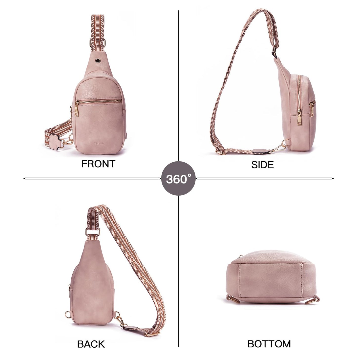 Telena Small Sling Bag for Women Leather Crossbody Fanny Packs Chest Bag for Women