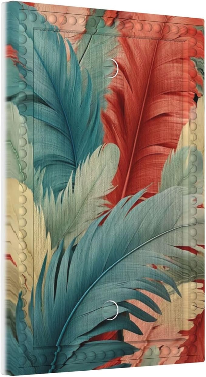 Colorful Feathers Blue Red Light Switch Covers No Device Wall Plate 1 Gang Decorative Blank Switchplate Electrical Faceplate for Country Living Bedroom Decor