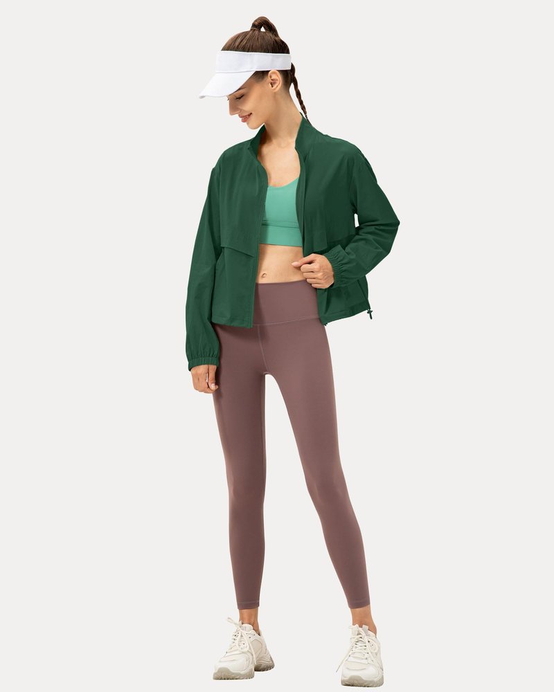 Locachy Women's Lightweight Zip Up Athletic Jacket Stand Collar Windproof Sun Protection Workout Outdoor Jacket Mysterious Green L