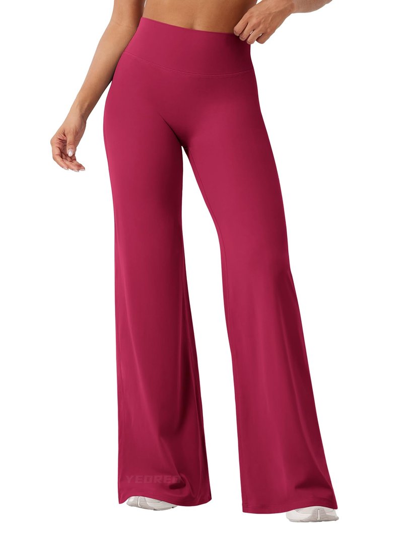 YEOREO Workout Leggings Womens No Front Seam Straight Leggings 33" High Waist Buttery Eddiy Gym Yoga Pants Ruby Red M