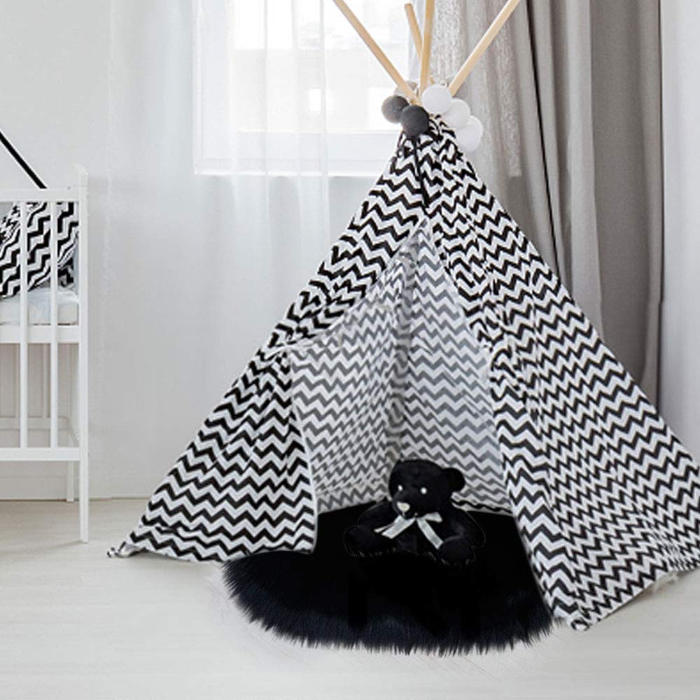 RosieLily Ultra Soft 2 x 3 Feet Faux Fur Rug, Fluffy Shaggy Area Rug Sheepskin Fur Rug, Black Fuzzy Rug Machine Washable Shag Rug, Nursery Decor Throw Rugs Carpet for Bedroom, Kids Room, Living Room