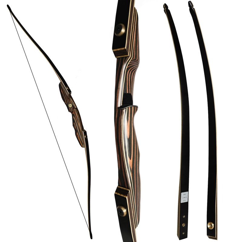 PMZ Archery Longbow, 65'' Wooden Takedown Professional Longbow for Hunting, Right Hand Traditional Bow for Adults Beginners to Advanced Outdoor Practice (Brown Riser, 45lbs)