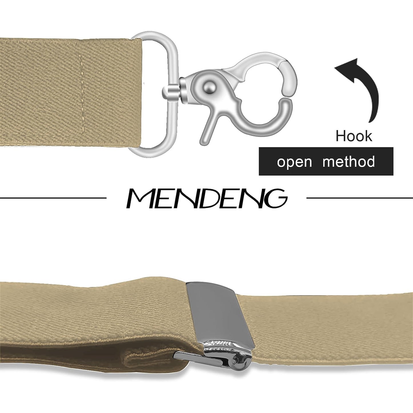 MENDENG Suspenders for Men with 4 Snap Hooks Adjustable Braces Groomsmen Beige