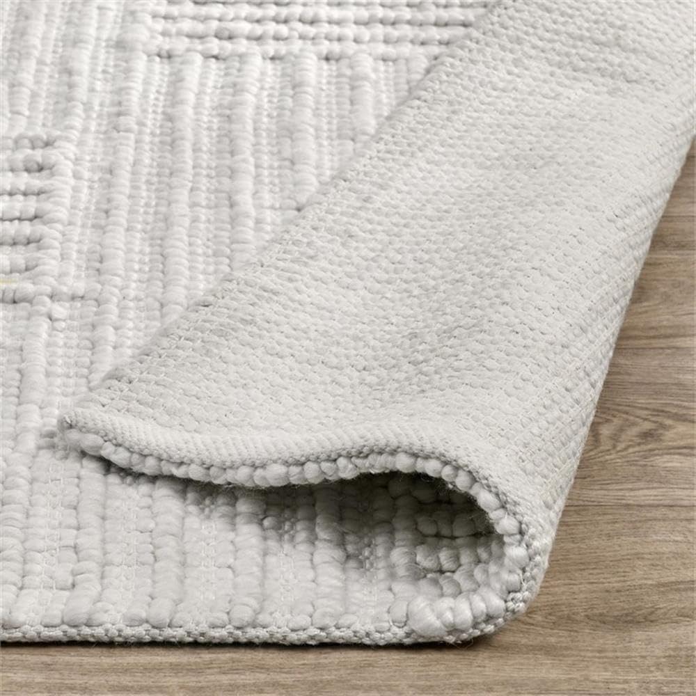 Pemberly Row Handwoven Sustainable Area Rug, 5'x8', Recycled Fabric, Ivory Finish, Durable Contemporary Geometric Design, Eco-Friendly Accent Rug for Living Room or High-Traffic Areas