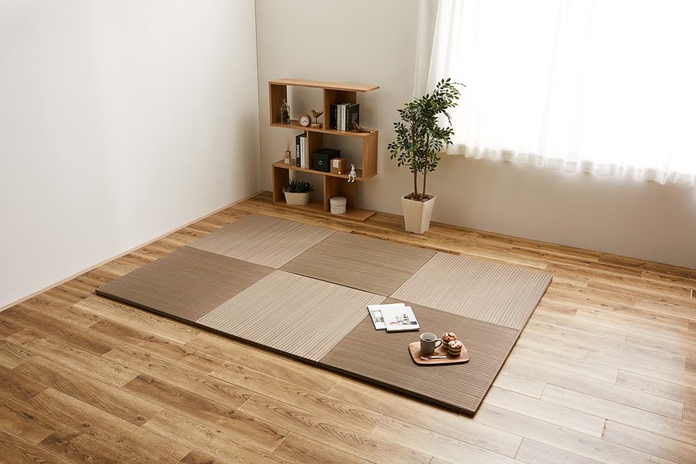パレットライフ PaletteLife Rimless Lightweight Portable Tatami Mats, Set of 6, Brown, 32.3 x 32.3 x 1.0 inches (82 x 82 x 2.5 cm), Modular Tatami Mattress