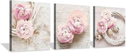 Floral Picture Canvas Wall Art: Innocence Pink Peony Flower Wreath Photographic Prints for Decor