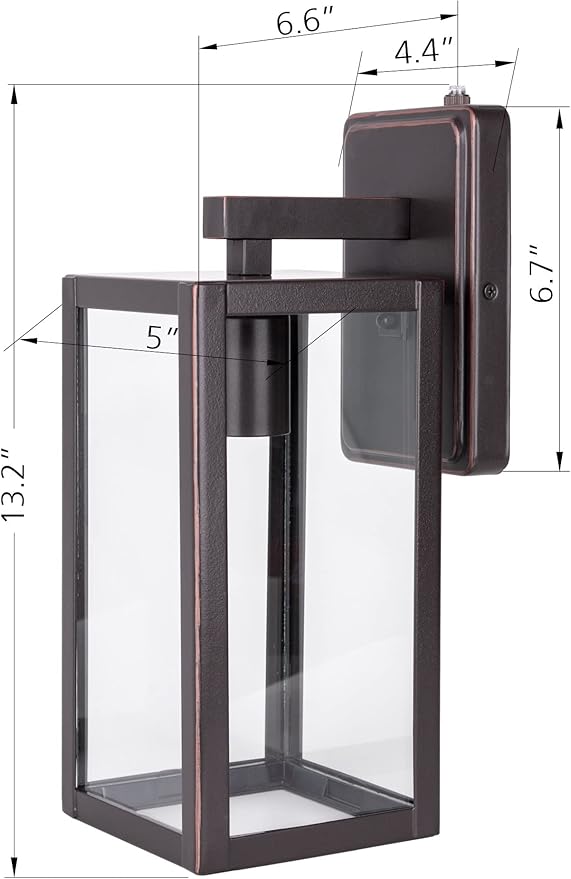 LIT-PaTH Dusk to Dawn Outdoor Wall Lantern, Wall Sconce as Porch Lighting Fixture, E26 Medium Base Max 60W, Anti-Rust Metal with Glass Shade, Oil Rubbed Bronze Finish, 1-Pack