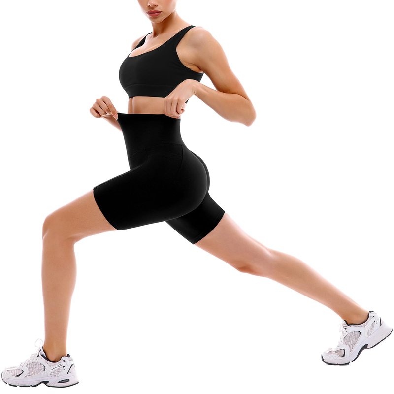 SINOPHANT High Waisted Women Biker Shorts - 6” Buttery Soft Elastic Tummy Control Shorts for Gym, Yoga, Workout(Pockets, L-XL,Black)