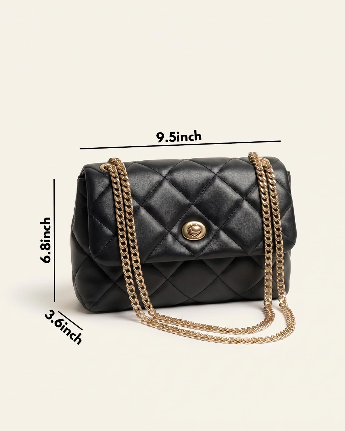 Apryl Quilted Crossbody Bags for Women - Shoulder Bag with Chain Purse Strap - Small Trendy Soft PU Vegan Leather Designer Purses - Black