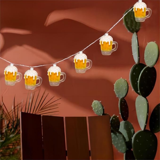 Beer Mug String Lights Plug in, 8.5Ft Summer Beer Party Decorations String Lights with 10 Beer Cup Lights, Hanging Beer Cup Fairy Lights for Outdoor Bar Birthday Summer Themed Party Wedding Decor