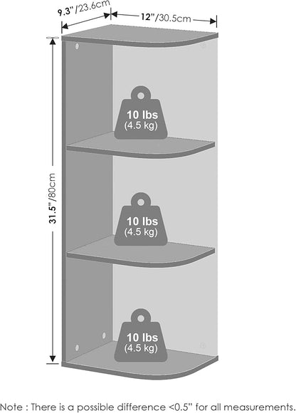 Furinno Reed Corner Shelf, 3-Tier Corner Bookshelf, Book Shelf, Corner Shelves, Storage Rack, for Organization and Storage, Home Office, Living Room, White