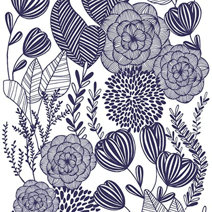GaliGali Peel and Stick Wallpaper, Blue Floral Wall Paper, Modern Self-Adhesive Wallpaper Peel and Stick Removable Vinyl Waterproof Contact Paper for Home Decor, 17.3" x118", No.5197-3