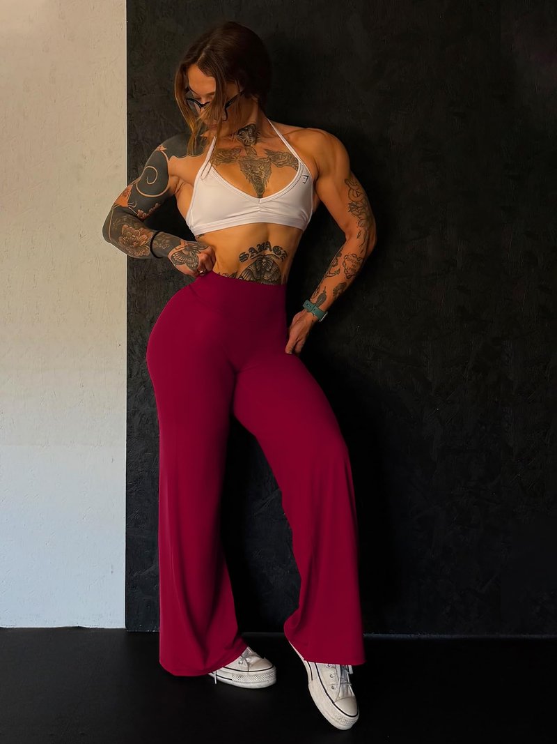 YEOREO Workout Leggings Womens No Front Seam Straight Leggings 35" High Waist Buttery Eddiy Gym Yoga Pants Ancora Red S