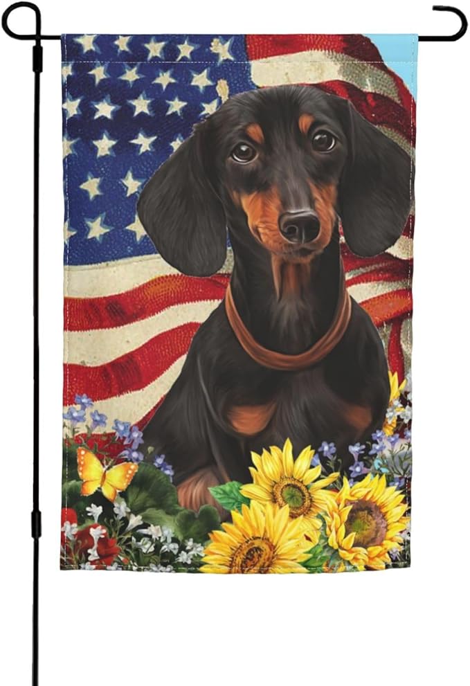 Dachshund American Flag Patriotic Dog Garden Flag Welcome Party Outdoor Outside Decorations Picks Home House Garden Yard Decor 12x18 Inch